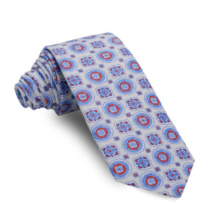 Corbata Blanco Roto Medallones Rojos