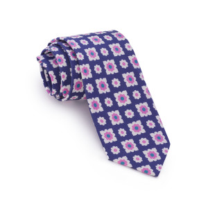 Corbata Azul Marino con Dibujos Corbateros Rosas