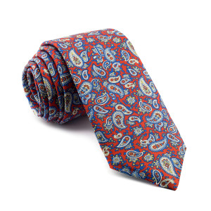 Corbata Roja Cachemir con dibujos en Celeste