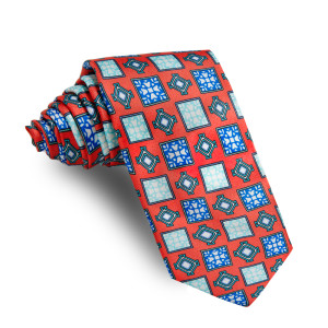 Corbata Coral Dibujos Geométricos Verde Agua y Azulón
