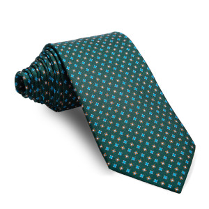 Corbata Verde Botella Dibujos Turquesa y Naranja