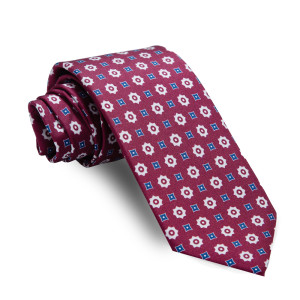 Corbata Burdeos Dibujos Marino y Blanco