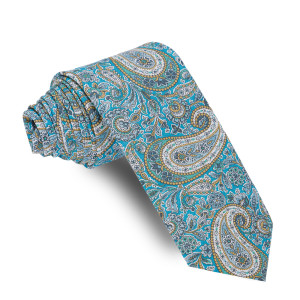 Corbata Liberty Verde Petroleo Cachemires Dorados y Verdes