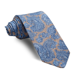 Corbata Beige Cachemires Celestes y Blancos