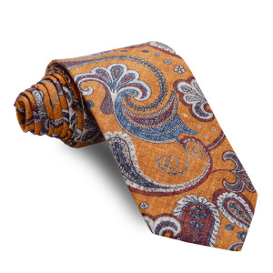Corbata Dorada Cachemires Granates y Azules
