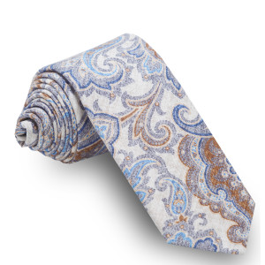 Corbata Beige Cachemires Grises, Azules y Marrones
