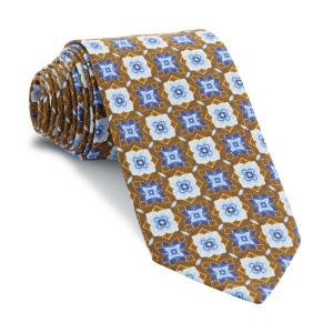 Corbata Marron Medallones Marino y Celeste