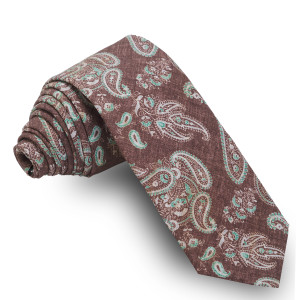 Corbata Marrón Cachemires Verde Turquesa