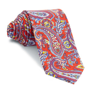 Corbata Roja Cachemires Azules y Amarillos