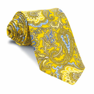Corbata Amarilla Dorada Cachemires Azules y Amarillos
