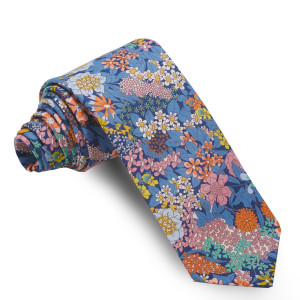 Corbata Liberty Flores Azules y Naranja