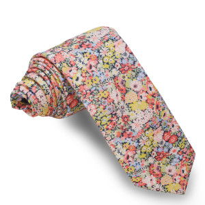 Corbata Liberty Flores Corales, Rosas y Verdes