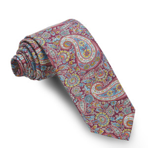 Corbata Liberty Burdeos Cachemires Celestes y Dorados