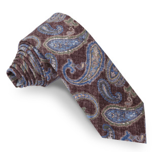 Corbata Marrón Cachemires Azules y Verdes