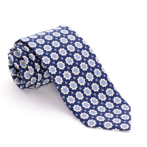Corbata Marino Dibujos Blancos y Celestes con Punto Rosa