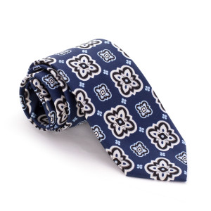 Corbata Marino Medallones Grises y Celestes
