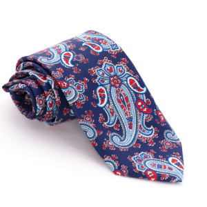Corbata Marino Cachemires Celestes y Rojos