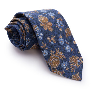 Corbata Azul Melange Flores Beiges
