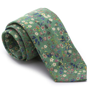 Corbata Liberty Verde Flores Azules y Rosas