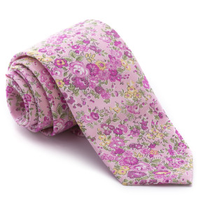 Corbata Liberty Rosa Flores Fucsias y Buganvilla