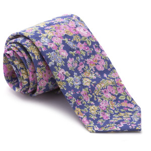 Corbata Liberty Azul Flores Rosas y Amarillas