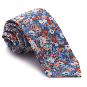 Corbata Liberty Azul Flores Celestes y Corales