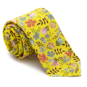 Corbata Liberty Amarilla Flores Rosas y Turquesas