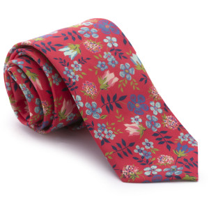 Corbata Liberty Coral Flores Turquesa y Rosa