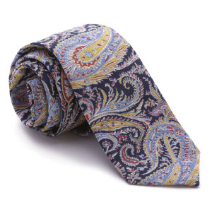 Corbata Liberty Azul Marino Cachemires Celestes y Dorados