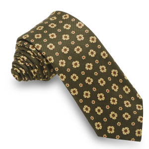 Corbata Verde Oliva Dibujos Beige
