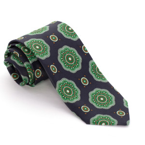 Corbata Azul Marino Medallones Verdes