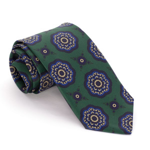 Corbata Verde Botella Medallones Amarillos