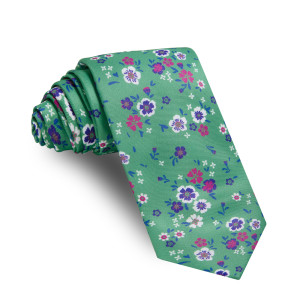Corbata Verde Flores Buganvillas y Moradas