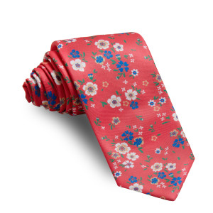Corbata Coral Flores Azules y Beige