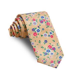 Corbata Amarilla Flores Azules y Fucsia
