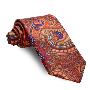 Corbata Naranja Cachemires Dorados y Azules