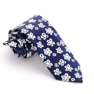 Corbata Azul Marino Flores Blanca