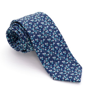 Corbata Azul Marino Flores Turquesa