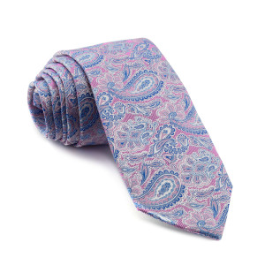Corbata Rosa Cachemir Estampada en Azul y Celeste