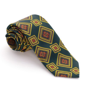Corbata Verde Botella Medallones Dorados