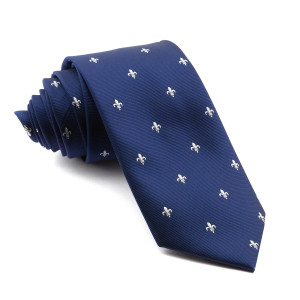 Corbata Marino Flor de Lis Blanca