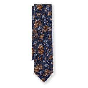 Corbata Azul Melange Flores Beiges
