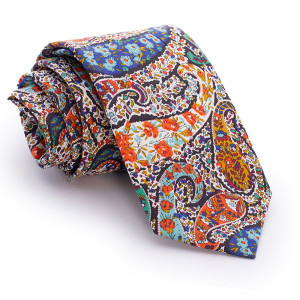 Corbata Liberty Cachemires Azules y Naranjas