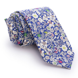 Corbata Liberty Azul Flores Blancas