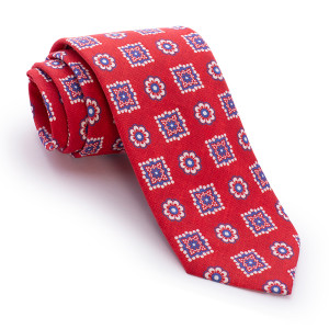 Corbata Roja Dibujos Azules y Blancos