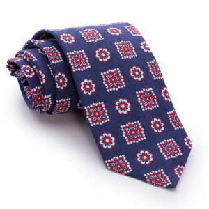 Corbata Marino Dibujos Rojos y Blancos