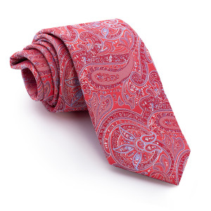 Corbata Rojo Coral Cachemires Celestes