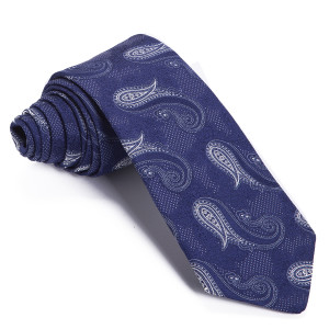 Corbata Azul Marino Cachemires Blancos