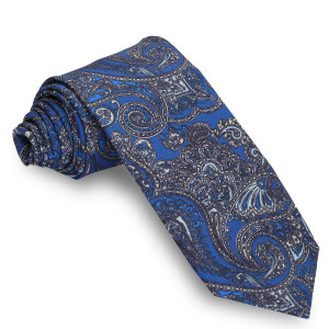 Corbata Azul Cachemir con estampados Blancos y Azules