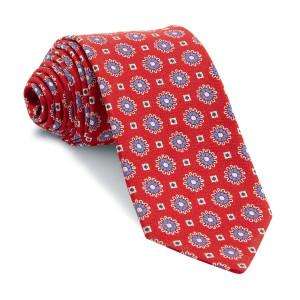 Corbata Roja Medallones Azules